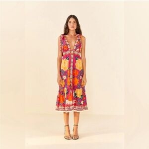 Farm Rio Flower Tapestry Midi Dress Pink